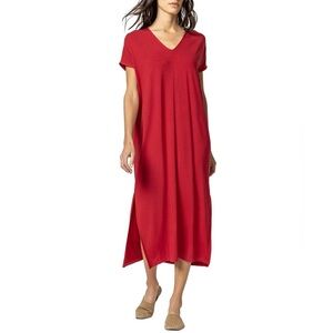 Lilla P Double V-neck Midi Dress Size XS Red NWT Viscose